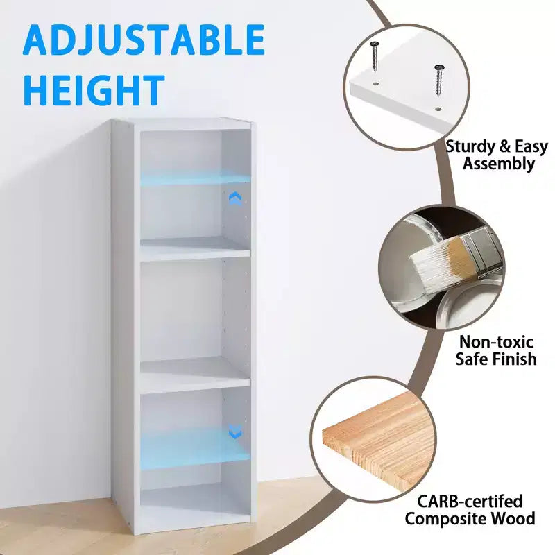 HOMLUX 3-Tier Bookcase Open Multipurpose Display Rack with Adjustable Shelves Black/White