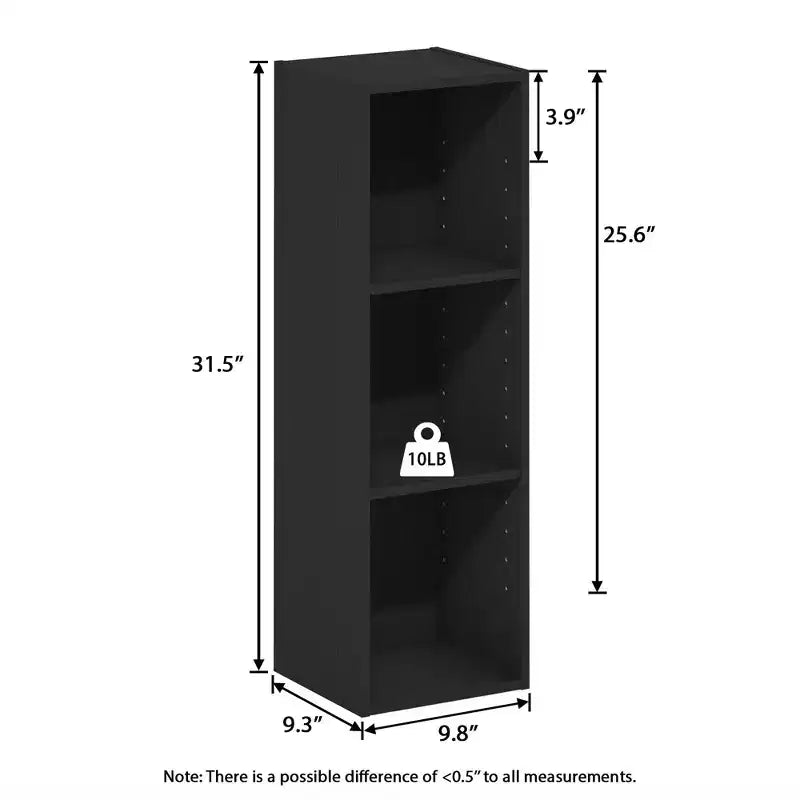 HOMLUX 3-Tier Bookcase Open Multipurpose Display Rack with Adjustable Shelves Black/White