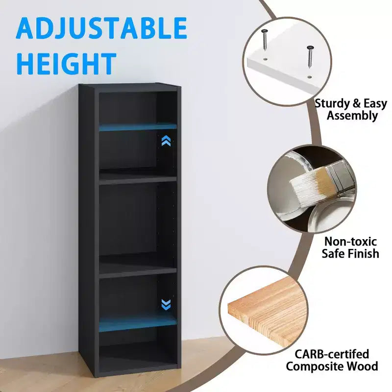 HOMLUX 3-Tier Bookcase Open Multipurpose Display Rack with Adjustable Shelves Black/White
