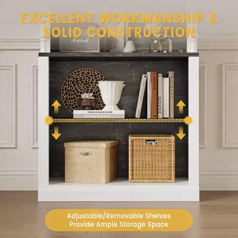 71 Tall Bookshelf, 5-Tier White Open Bookcase with Adjustable Shelves, Roman Column Style Floor Standing Wooden Storage Organizer