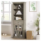 Tall Storage Cabinet,Bookcase with Adjustable Shelves, Farmhouse Cabinet for Living Room, Bathroom, Grey