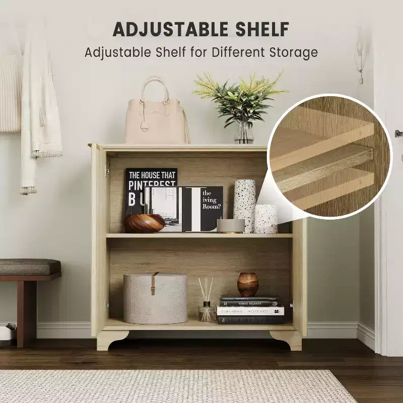 Fluted Sideboard Buffet Cabinet with Storage, 2 Door Kitchen Storage Cabinet, Coffee Bar Buffet Cabinetry with Adjustable Shelves