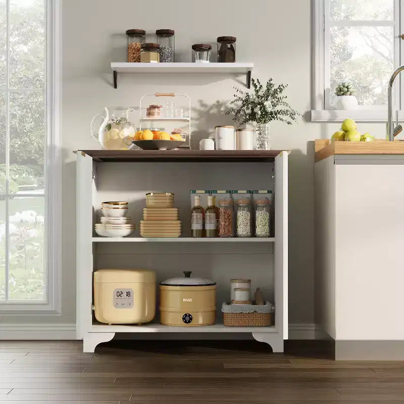 Fluted Sideboard Buffet Cabinet with Storage, 2 Door Kitchen Storage Cabinet, Coffee Bar Buffet Cabinetry with Adjustable Shelves