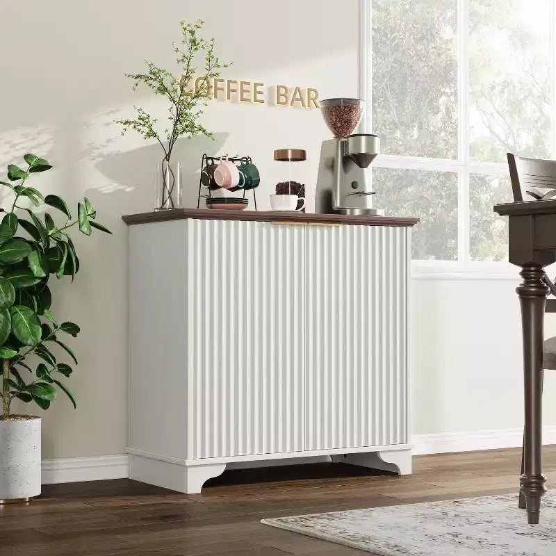 Fluted Sideboard Buffet Cabinet with Storage, 2 Door Kitchen Storage Cabinet, Coffee Bar Buffet Cabinetry with Adjustable Shelves