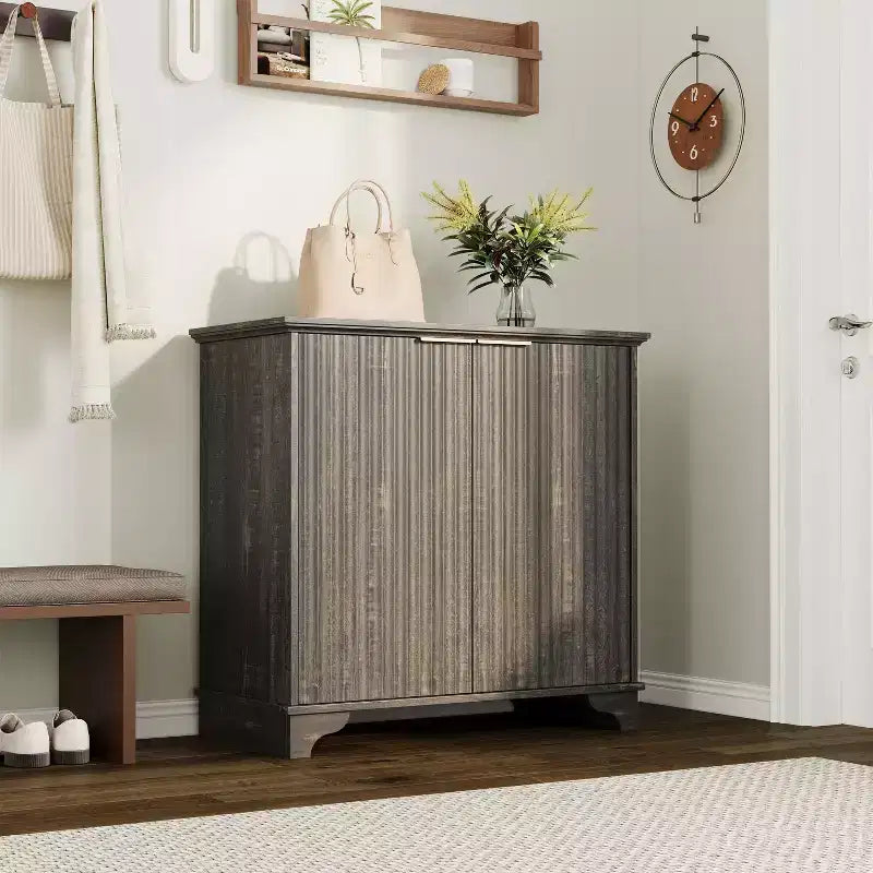 Fluted Sideboard Buffet Cabinet with Storage, 2 Door Kitchen Storage Cabinet, Coffee Bar Buffet Cabinetry with Adjustable Shelves