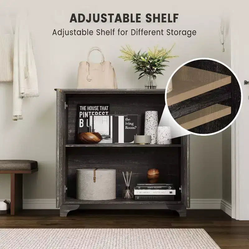 Fluted Sideboard Buffet Cabinet with Storage, 2 Door Kitchen Storage Cabinet, Coffee Bar Buffet Cabinetry with Adjustable Shelves