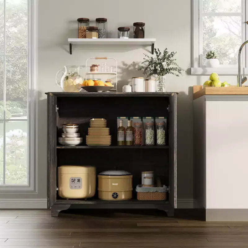 Fluted Sideboard Buffet Cabinet with Storage, 2 Door Kitchen Storage Cabinet, Coffee Bar Buffet Cabinetry with Adjustable Shelves
