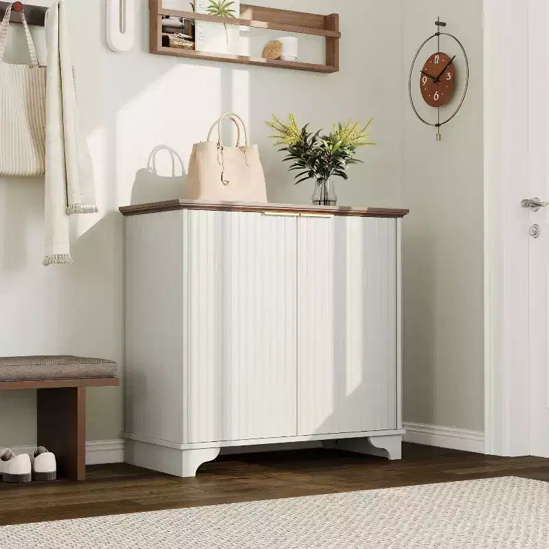 Fluted Sideboard Buffet Cabinet with Storage, 2 Door Kitchen Storage Cabinet, Coffee Bar Buffet Cabinetry with Adjustable Shelves