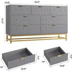 53.5 Dresser for Bedroom,Modern 7 Drawer Triple Dresser with Gold Accents,Long Storage Organizer for TV Stand & Closet,Large Chest of Drawers
