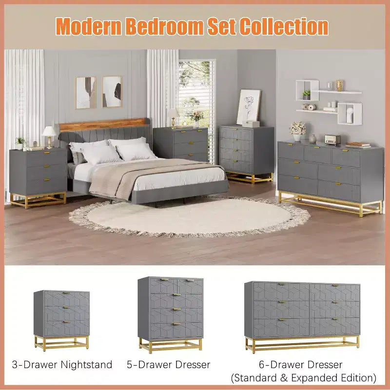 53.5 Dresser for Bedroom,Modern 7 Drawer Triple Dresser with Gold Accents,Long Storage Organizer for TV Stand & Closet,Large Chest of Drawers