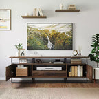 TROPOW Mid Century Modern TV Stand - 75 Inch Entertainment Center with Storage & Drawer, Industrial Console for Living Room, Rustic Brown