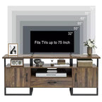 TROPOW Mid Century Modern TV Stand - 75 Inch Entertainment Center with Storage & Drawer, Industrial Console for Living Room, Rustic Brown