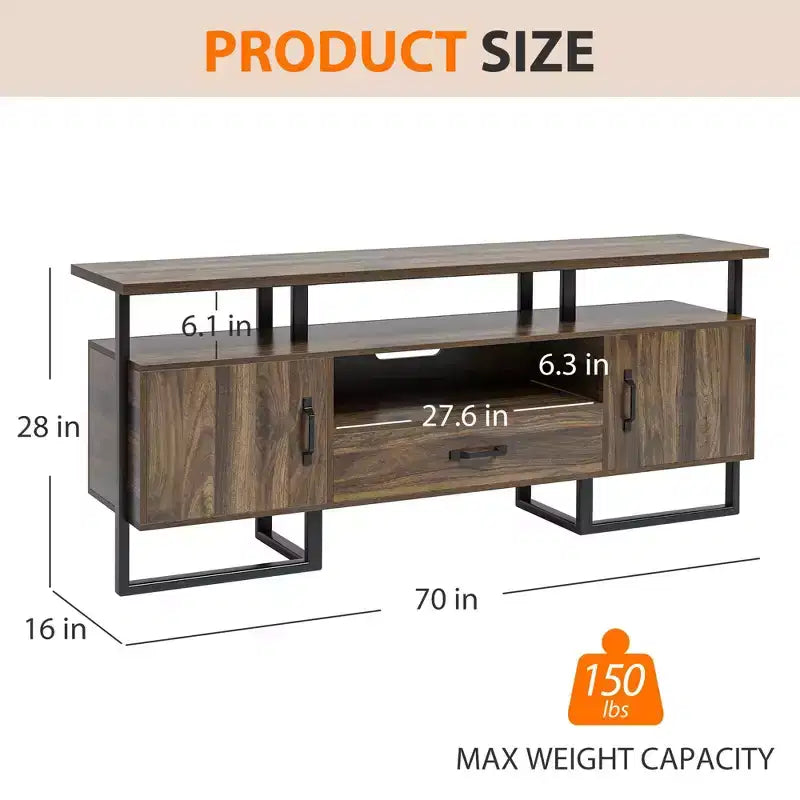 TROPOW Mid Century Modern TV Stand - 75 Inch Entertainment Center with Storage & Drawer, Industrial Console for Living Room, Rustic Brown