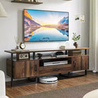 TROPOW Mid Century Modern TV Stand - 75 Inch Entertainment Center with Storage & Drawer, Industrial Console for Living Room, Rustic Brown