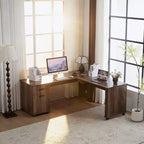 71'' L-Shaped Lift Top Computer Desk with Storage Drawers ,File Cabinet and Convenient Charging,Home Office Desk, Wood Executive Corner Desk