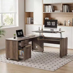 71'' L-Shaped Lift Top Computer Desk with Storage Drawers ,File Cabinet and Convenient Charging,Home Office Desk, Wood Executive Corner Desk