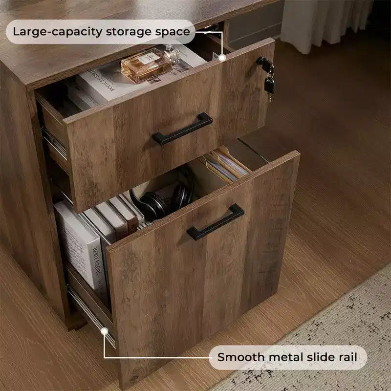 71'' L-Shaped Lift Top Computer Desk with Storage Drawers ,File Cabinet and Convenient Charging,Home Office Desk, Wood Executive Corner Desk