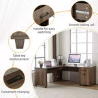71'' L-Shaped Lift Top Computer Desk with Storage Drawers ,File Cabinet and Convenient Charging,Home Office Desk, Wood Executive Corner Desk