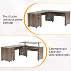 71'' L-Shaped Lift Top Computer Desk with Storage Drawers ,File Cabinet and Convenient Charging,Home Office Desk, Wood Executive Corner Desk