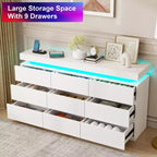Dyonery 9-Drawer Dresser with Power Outlet and LED Light, 3-Tier Modern Storage Chest with Ample Capacity & Smooth Glides for Bedrooms