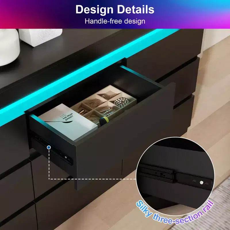 Dyonery 9-Drawer Dresser with Power Outlet and LED Light, 3-Tier Modern Storage Chest with Ample Capacity & Smooth Glides for Bedrooms