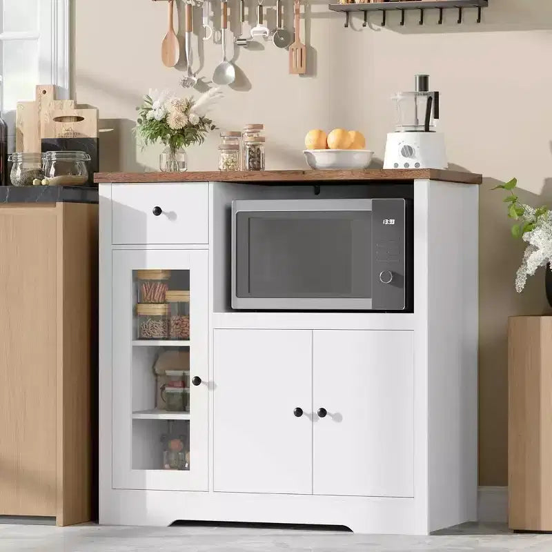 Storage Cabinet with Adjustable Shelves and Microwave Stand  Buffet Sideboard with Drawer, Single and Double Doors, Modern Kitchen Organizer