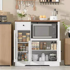 Storage Cabinet with Adjustable Shelves and Microwave Stand  Buffet Sideboard with Drawer, Single and Double Doors, Modern Kitchen Organizer
