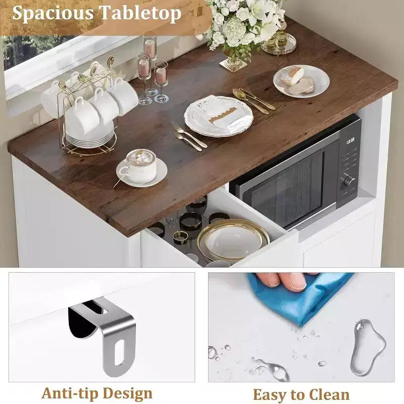 Storage Cabinet with Adjustable Shelves and Microwave Stand  Buffet Sideboard with Drawer, Single and Double Doors, Modern Kitchen Organizer
