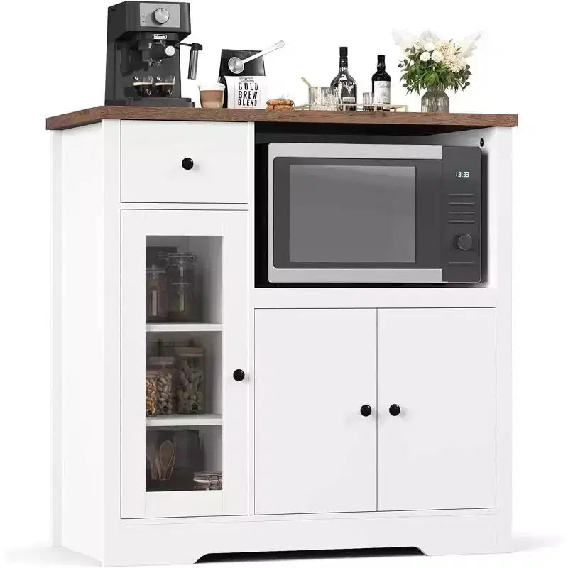 Storage Cabinet with Adjustable Shelves and Microwave Stand  Buffet Sideboard with Drawer, Single and Double Doors, Modern Kitchen Organizer