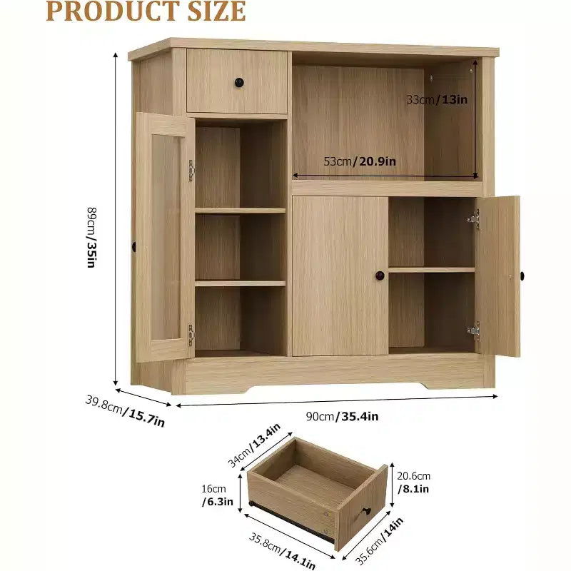 Storage Cabinet with Adjustable Shelves and Microwave Stand  Buffet Sideboard with Drawer, Single and Double Doors, Modern Kitchen Organizer