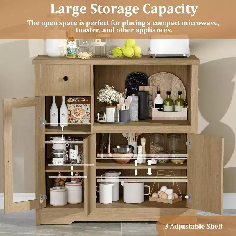 Storage Cabinet with Adjustable Shelves and Microwave Stand  Buffet Sideboard with Drawer, Single and Double Doors, Modern Kitchen Organizer