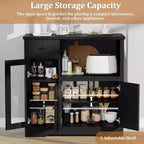 Storage Cabinet with Adjustable Shelves and Microwave Stand  Buffet Sideboard with Drawer, Single and Double Doors, Modern Kitchen Organizer