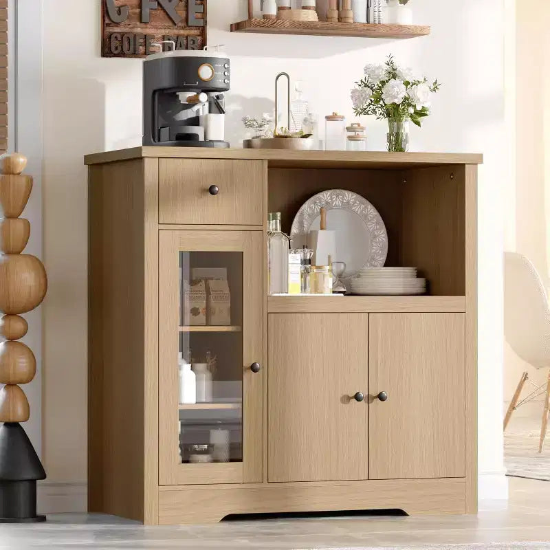 Storage Cabinet with Adjustable Shelves and Microwave Stand  Buffet Sideboard with Drawer, Single and Double Doors, Modern Kitchen Organizer