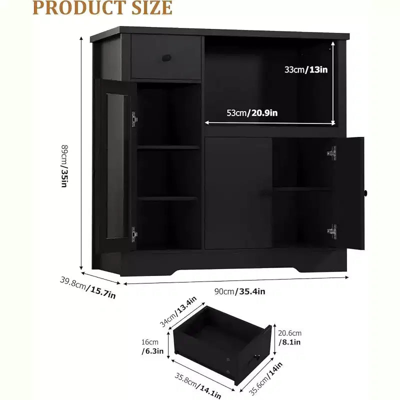 Storage Cabinet with Adjustable Shelves and Microwave Stand  Buffet Sideboard with Drawer, Single and Double Doors, Modern Kitchen Organizer