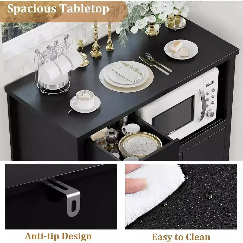 Storage Cabinet with Adjustable Shelves and Microwave Stand  Buffet Sideboard with Drawer, Single and Double Doors, Modern Kitchen Organizer