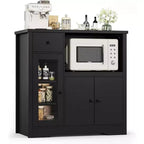 Storage Cabinet with Adjustable Shelves and Microwave Stand  Buffet Sideboard with Drawer, Single and Double Doors, Modern Kitchen Organizer