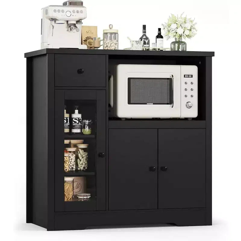 Storage Cabinet with Adjustable Shelves and Microwave Stand  Buffet Sideboard with Drawer, Single and Double Doors, Modern Kitchen Organizer