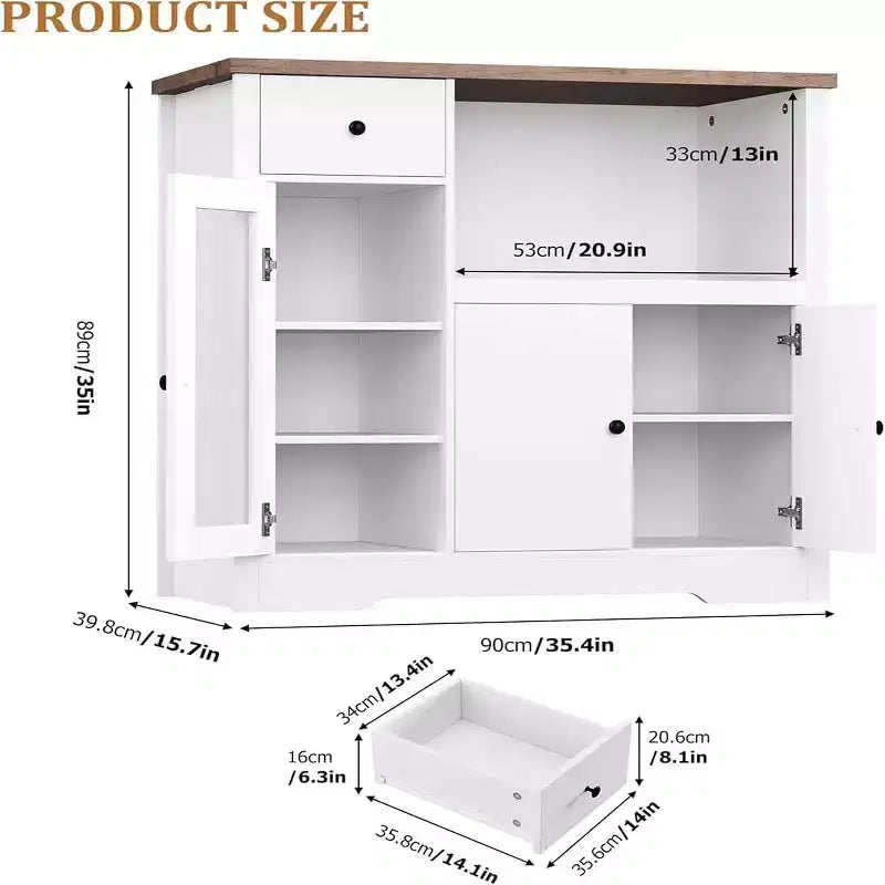 Storage Cabinet with Adjustable Shelves and Microwave Stand  Buffet Sideboard with Drawer, Single and Double Doors, Modern Kitchen Organizer