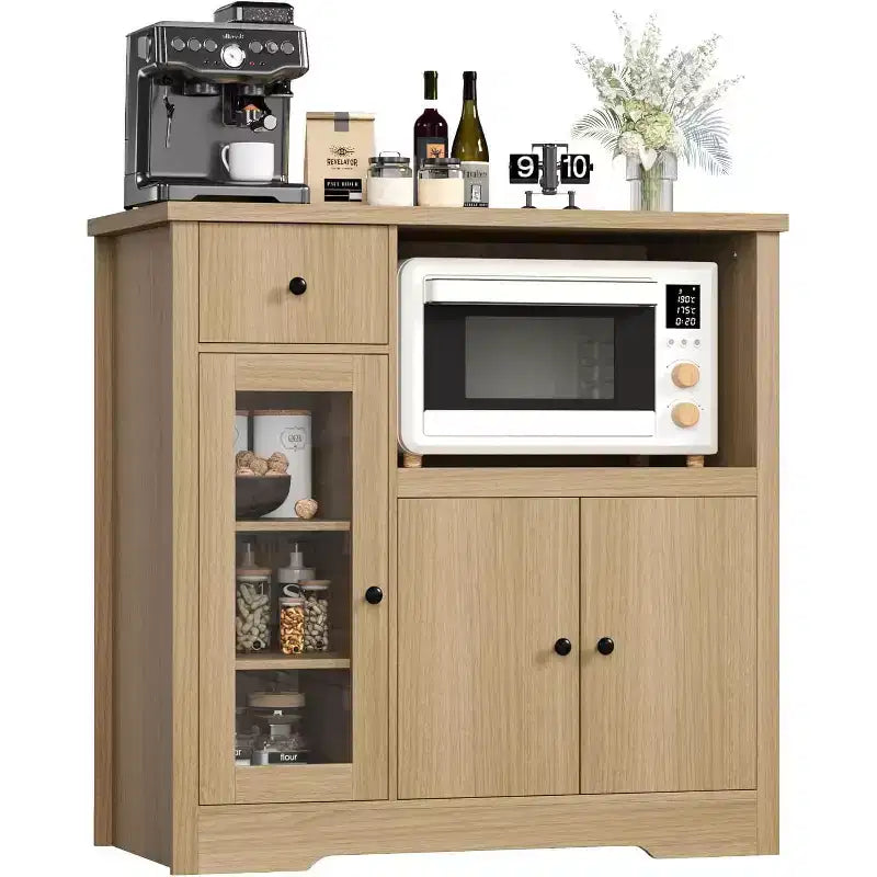 Storage Cabinet with Adjustable Shelves and Microwave Stand  Buffet Sideboard with Drawer, Single and Double Doors, Modern Kitchen Organizer