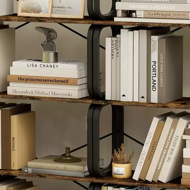 Floor Standing Tall Bookshelf, Vintage 5 Tier Display Storage Open Bookshelf, Industrial Tall Bookcase Organizer for Living Room Bedroom Home Office