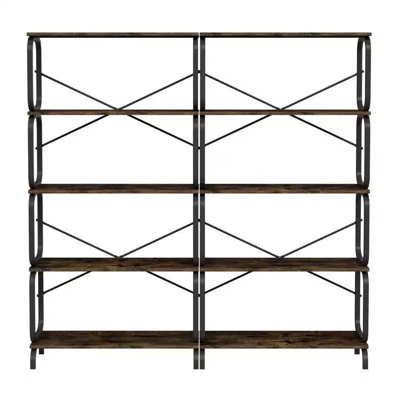 Floor Standing Tall Bookshelf, Vintage 5 Tier Display Storage Open Bookshelf, Industrial Tall Bookcase Organizer for Living Room Bedroom Home Office