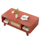 MAYEERTY 44in Cherry Modern Square Wooden Coffee Table With Rattan Drawer for Living Room
