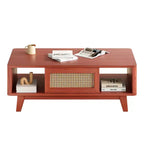 MAYEERTY 44in Cherry Modern Square Wooden Coffee Table With Rattan Drawer for Living Room