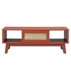 MAYEERTY 44in Cherry Modern Square Wooden Coffee Table With Rattan Drawer for Living Room