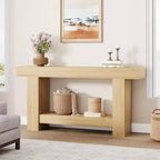 Coolmee Tavolino Consolle da 160 cm, Tavolino Consolle in Stile Rustico per Soggiorno, Tavolino da Divano a 2 Livelli con Ripiano, Tavolino da Ingresso in Legno