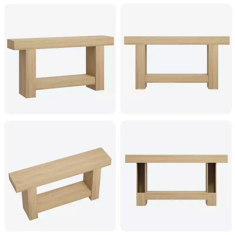 Coolmee Tavolino Consolle da 160 cm, Tavolino Consolle in Stile Rustico per Soggiorno, Tavolino da Divano a 2 Livelli con Ripiano, Tavolino da Ingresso in Legno