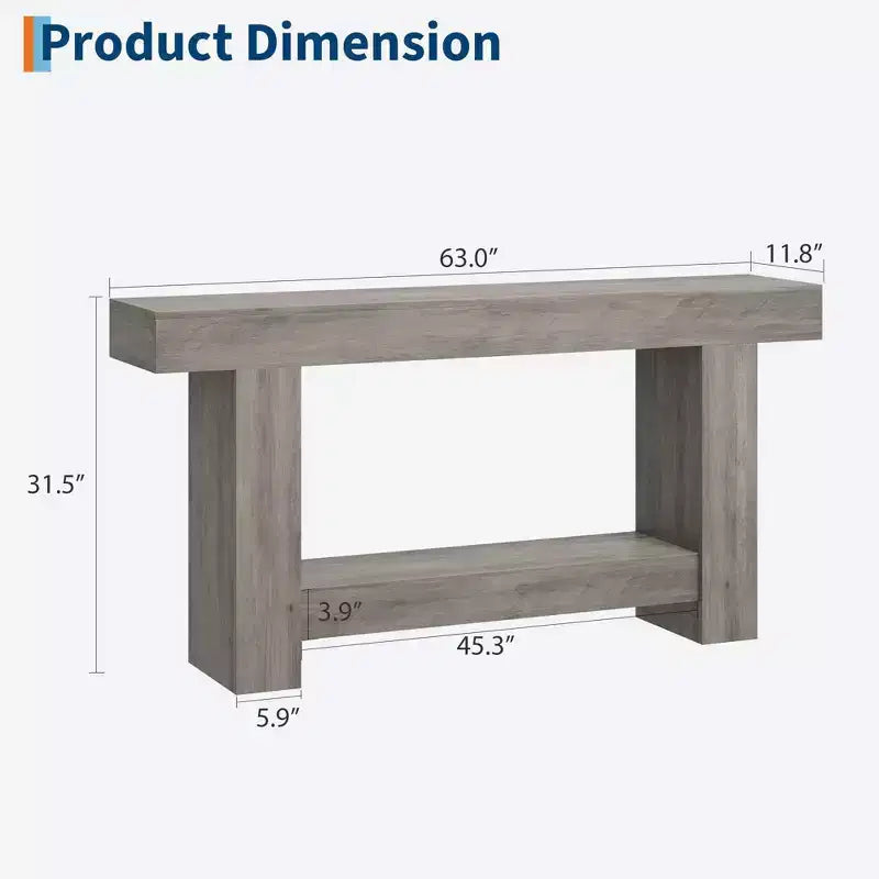 Coolmee Tavolino Consolle da 160 cm, Tavolino Consolle in Stile Rustico per Soggiorno, Tavolino da Divano a 2 Livelli con Ripiano, Tavolino da Ingresso in Legno