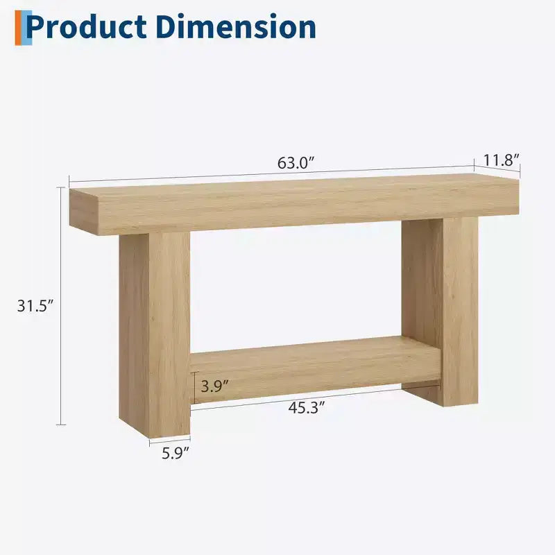 Coolmee Tavolino Consolle da 160 cm, Tavolino Consolle in Stile Rustico per Soggiorno, Tavolino da Divano a 2 Livelli con Ripiano, Tavolino da Ingresso in Legno