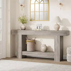 Coolmee 63 Inches Console Table, Farmhouse Console Table for Living Room, 2-Tier Sofa Table with Storage, Wooden Entryway Table