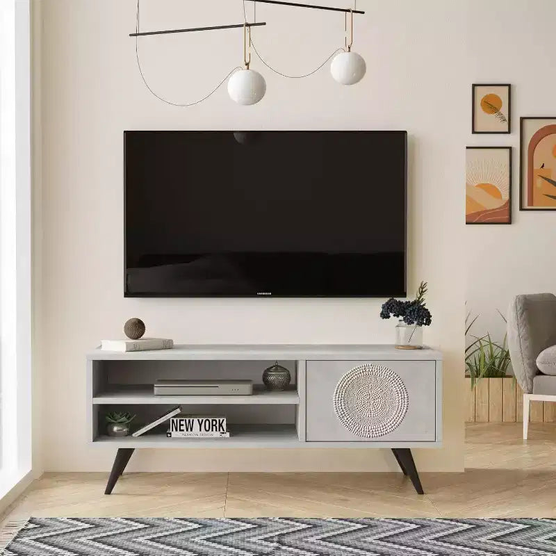 Mobile TV HomeStock Cloud TV Unit con Piedini in Legno 43 Pollici Pietra -Stampa UV